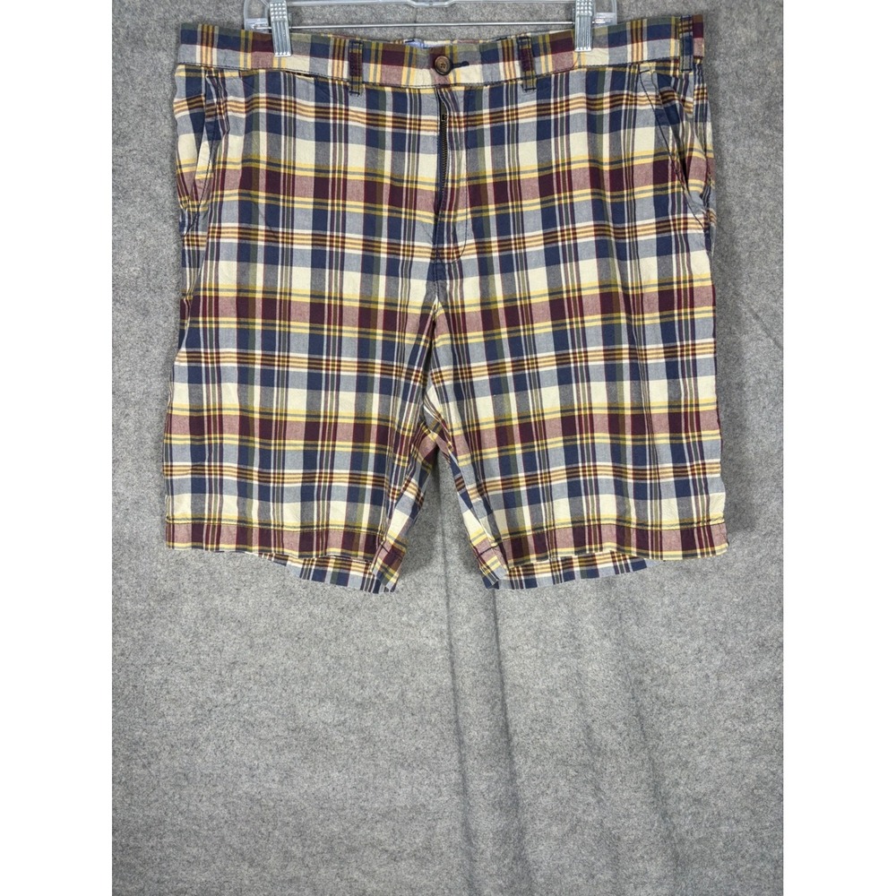 Tommy‎ Hilfiger Mens Plaid Cotton Shorts Navy Blue Yellow Burgundy Size 40